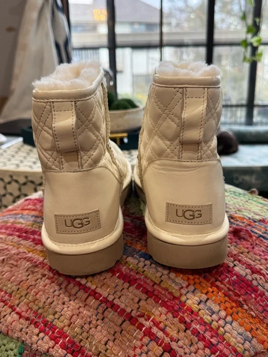 UGG Quilted Ankle Booties in Cream with Shearling Trim - Picture 3 of 5